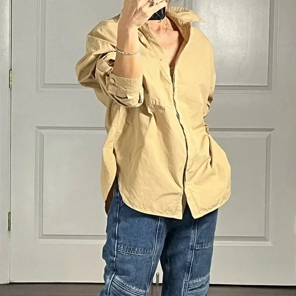 Zara 100% cotton oversized camel Button Down Shirt size XS - Picture 3 of 13
